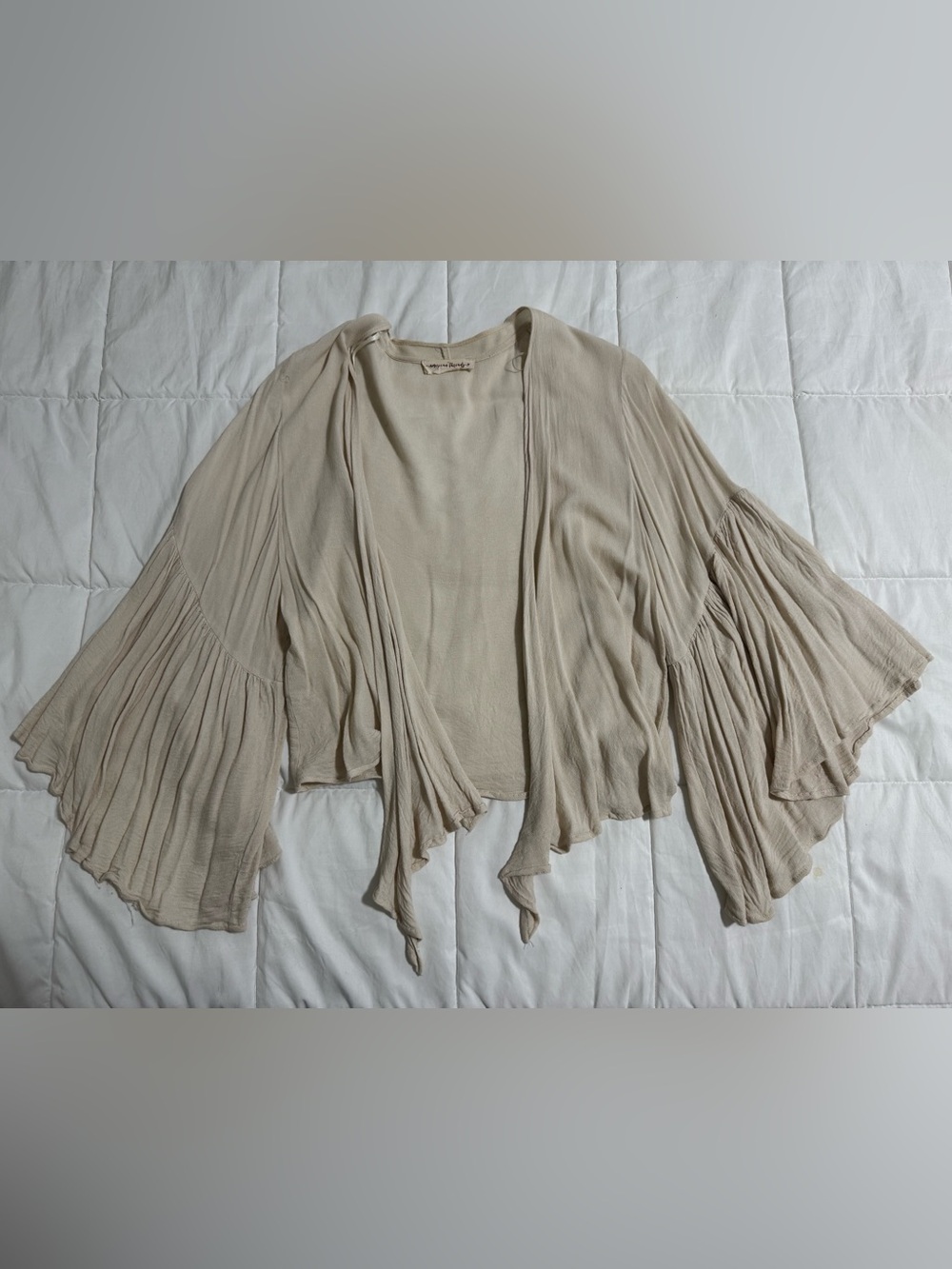 American Threads Beige Draped Open-Front Cardigan
